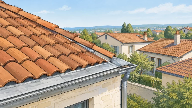 Toitures lyonnaises en tuiles avec un raccord de zinguerie